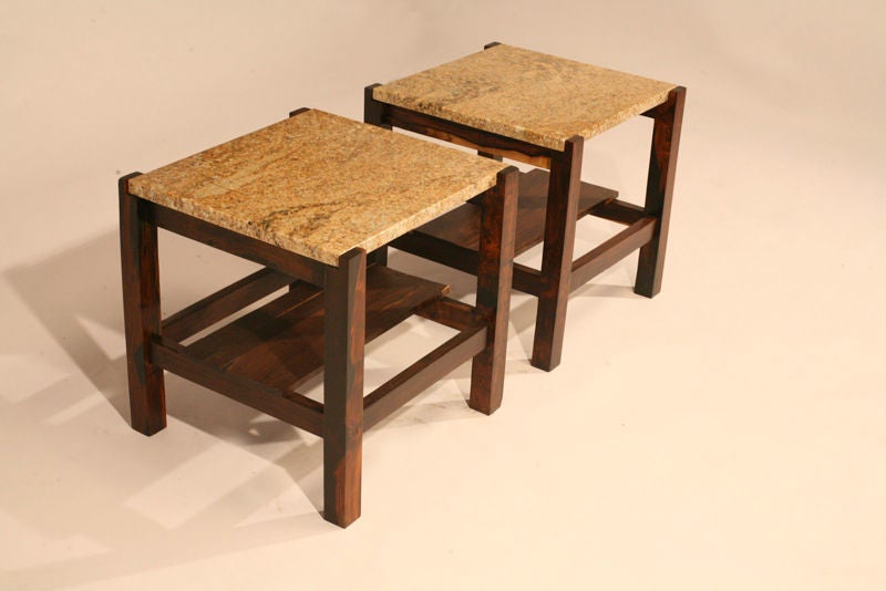 Mid-Century Modern Brazilian Jacaranda and Granite Side Tables For Sale 5