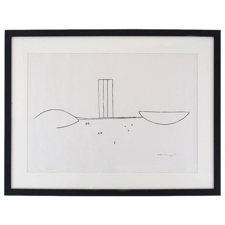Congresso Nacional in Brasilia, Oscar Niemeyer, ink drawing