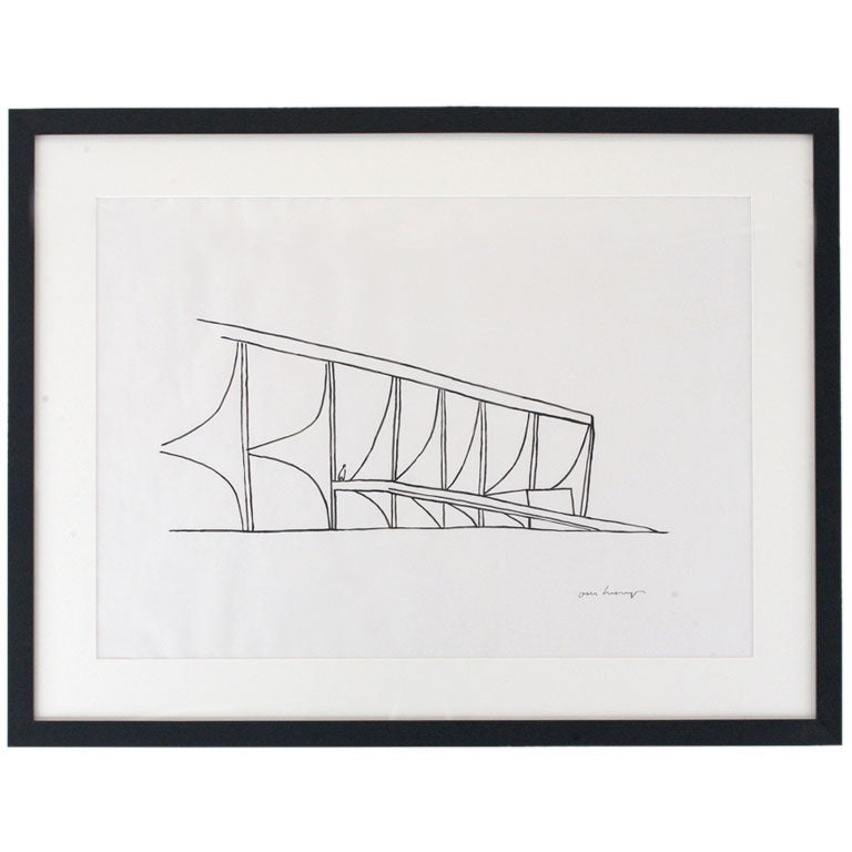 Palacio do Planalto, Oscar Niemeyer, ink drawing on paper