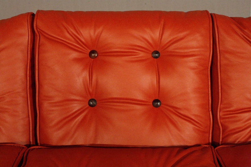 Brazilian A rosewood and red leather sofa with black pigskin straps