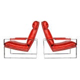 Pair of Solid Steel Chrome and Leather High Back Lounge Chairs