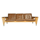 Wide oak frame and leather sofa by Hans J. Wegner