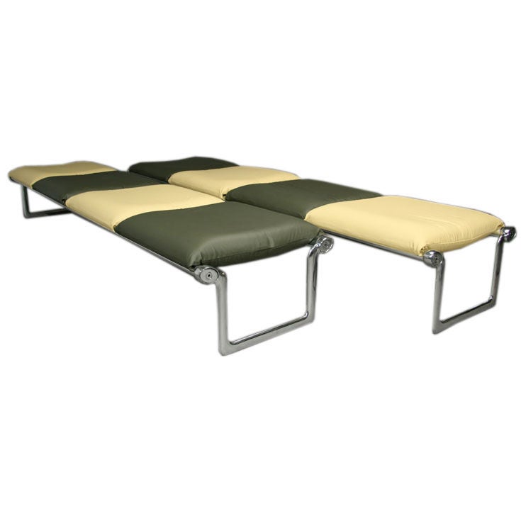 Pair of Long Leather and Chrome Benches by Knoll