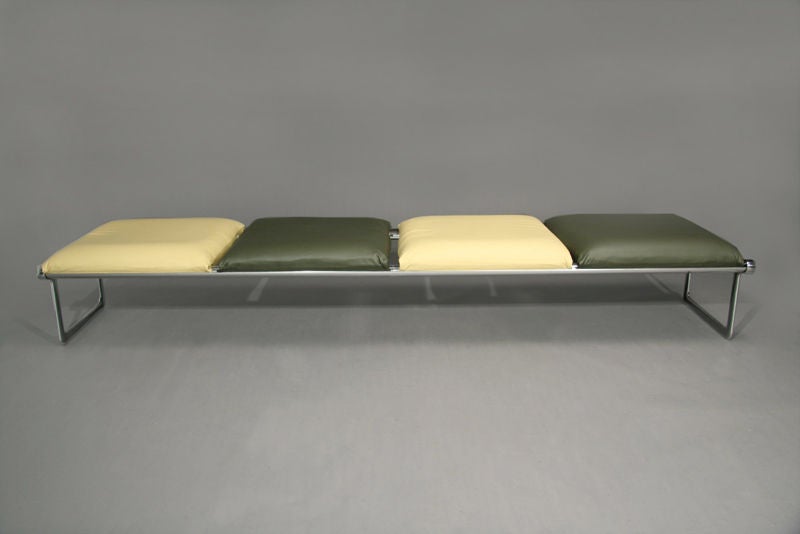 Mid-20th Century Pair of Long Leather and Chrome Benches by Knoll