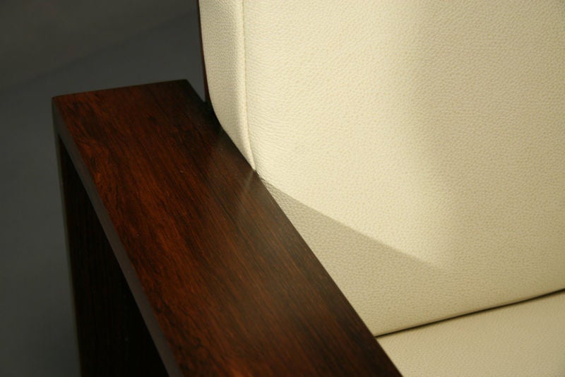 Brazilian Cream Leather and Rosewood sofa by Fatima Architects