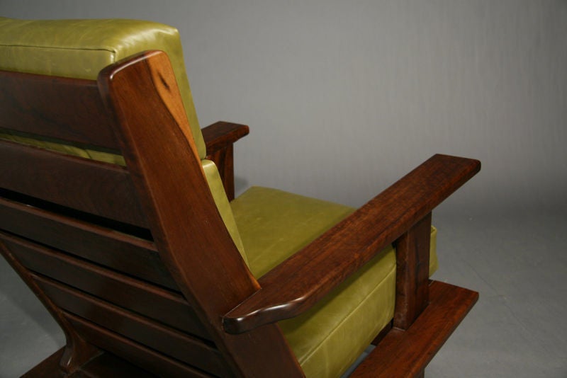 Leather Pair of Brazilian paddle arm lounge chairs