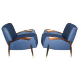 Pair of leather and rosewood lounge chairs, Guiseppe Scapinelli