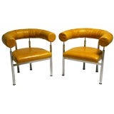 Pair of tan leather "Cobra" lounge chairs