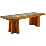 Peroba wood dining table with glass inset by Jose Zanine Caldas