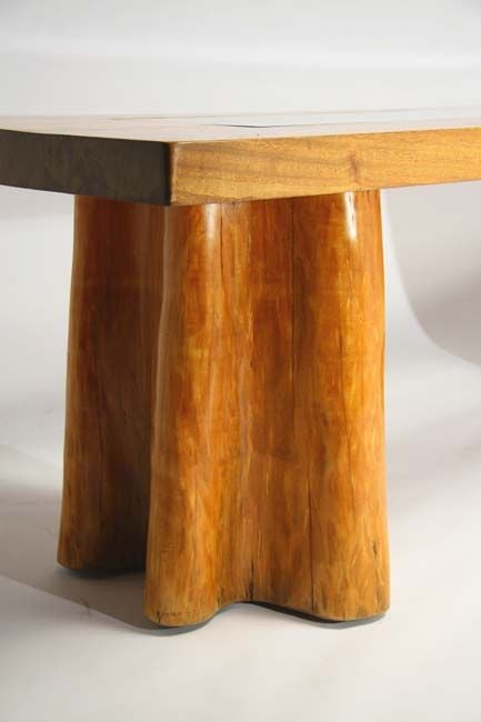 Brazilian Peroba wood dining table with glass inset by Jose Zanine Caldas