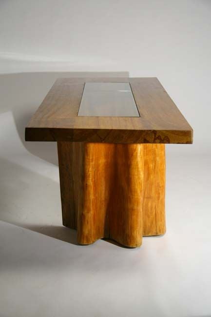 Glass Peroba wood dining table with glass inset by Jose Zanine Caldas