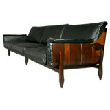 Black leather and rosewood sofa by Jorge Zalszupin