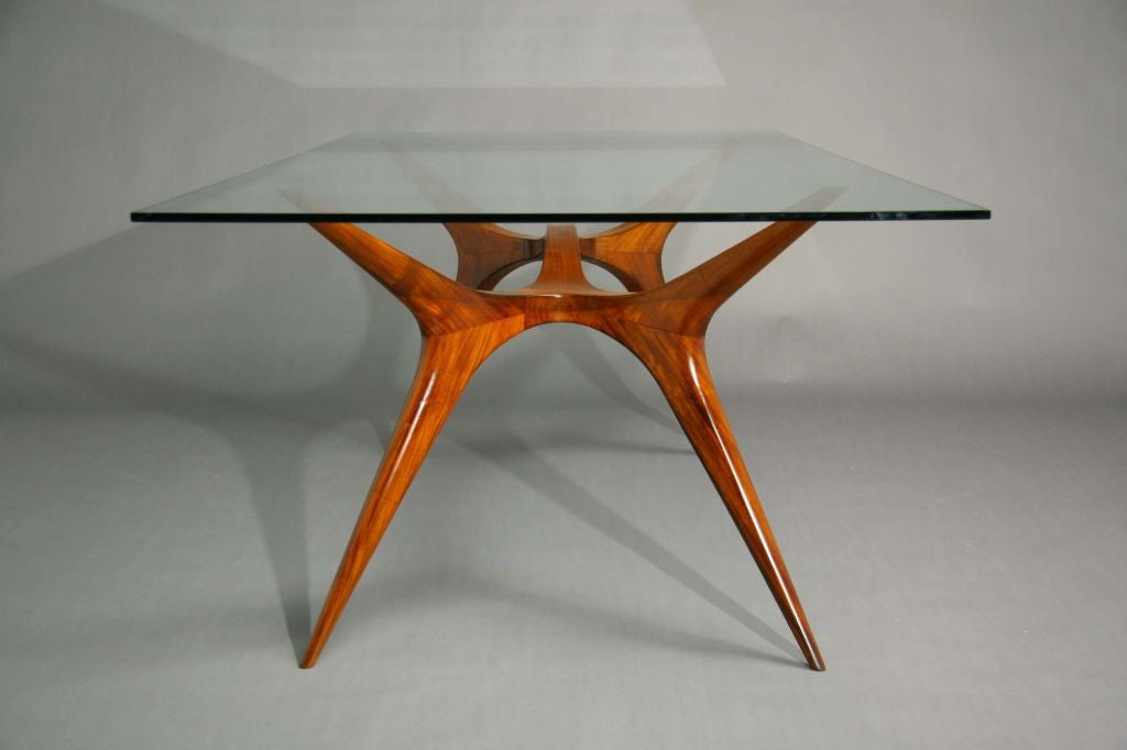 Sculpted exotic wood and glass dining table by Scapinelli 2