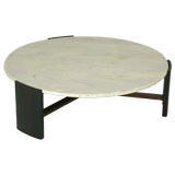 Brazilian rosewood and round marble coffee table