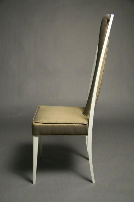 Mid-20th Century A Pair Of Tall Green Silk And White Frame Corner Chairs