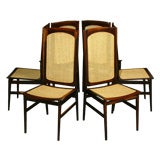 Set of six high back rosewood and caned dining chairs by Celina