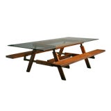 Retro Exotic Wood And Glass Picnic Table By Sergio Rodrigues