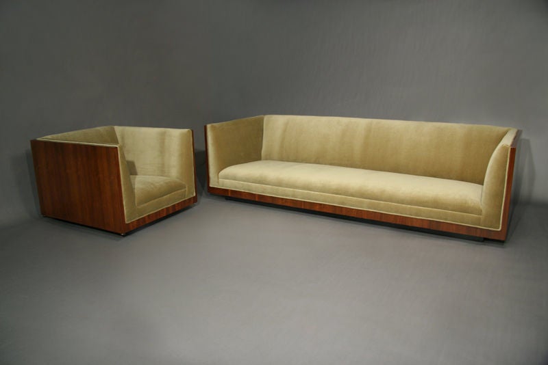 Mid-20th Century Walnut and mohair case sofa by Milo Baughman