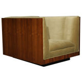 Walnut and mohair case chair by Milo Baughman
