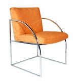 Set of ten curved arm chrome dining chairs by Milo Baughman