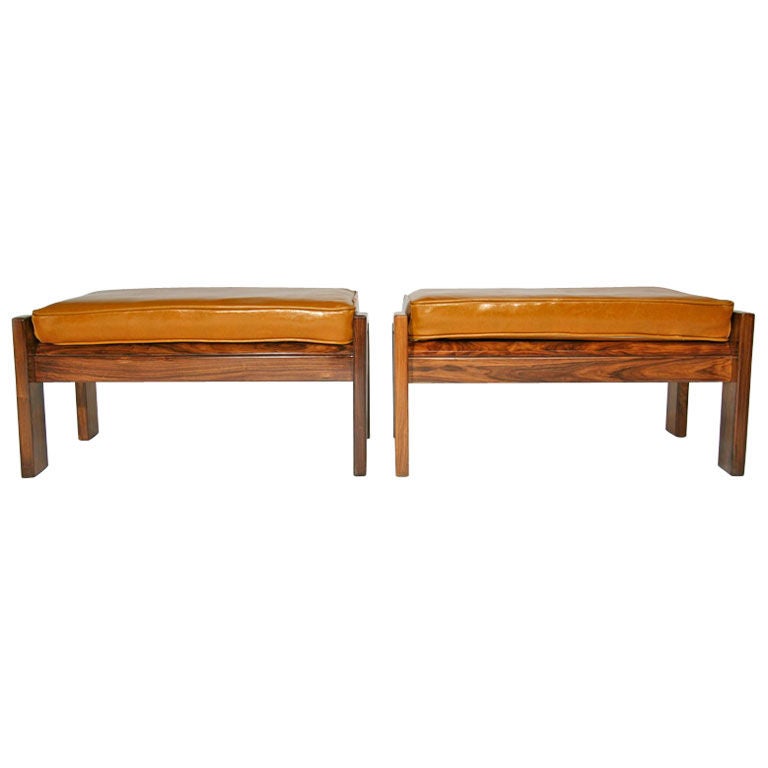 Brazilian Caviuna Wood and Leather Ottoman by Jorge Zalszupin for L'Atelier For Sale