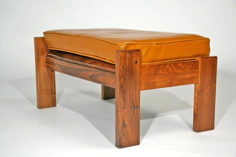 Mid-Century Modern Brazilian Caviuna Wood and Leather Ottoman by Jorge Zalszupin for L'Atelier For Sale