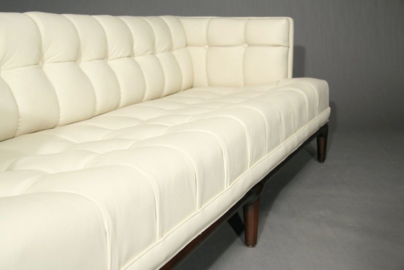 American Cream button tufted leather sofa by Monteverdi-Young