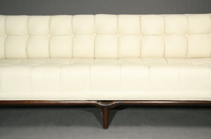 Cream button tufted leather sofa by Monteverdi-Young 2