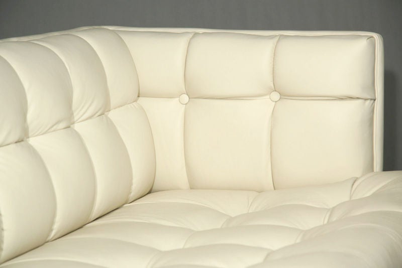 Cream button tufted leather sofa by Monteverdi-Young 3