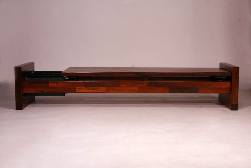 Rosewood bench with magazine holder by Jorge Zalszupin