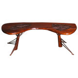 Wood and bronze biomorphic coffee table by Allen Ditson