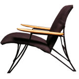 Iron, wood and fabric lounge chair by Allen Ditson