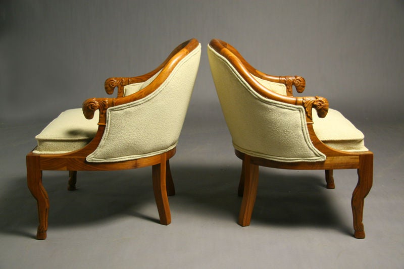 Pair of Carved Wood Ram's Head Arm Chairs by Monteverdi-Young In Good Condition In Hollywood, CA