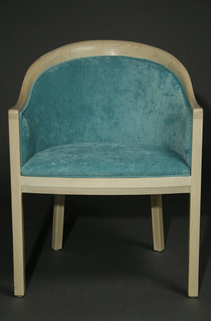 Pair of bleached oak curved arm chairs by Ward Bennett 2