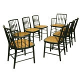 Set of 8 black spindle back dining chairs by Baker