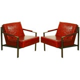 Pair Of Bronze Frame Flat Bar Arm Chairs By Milo Baughman