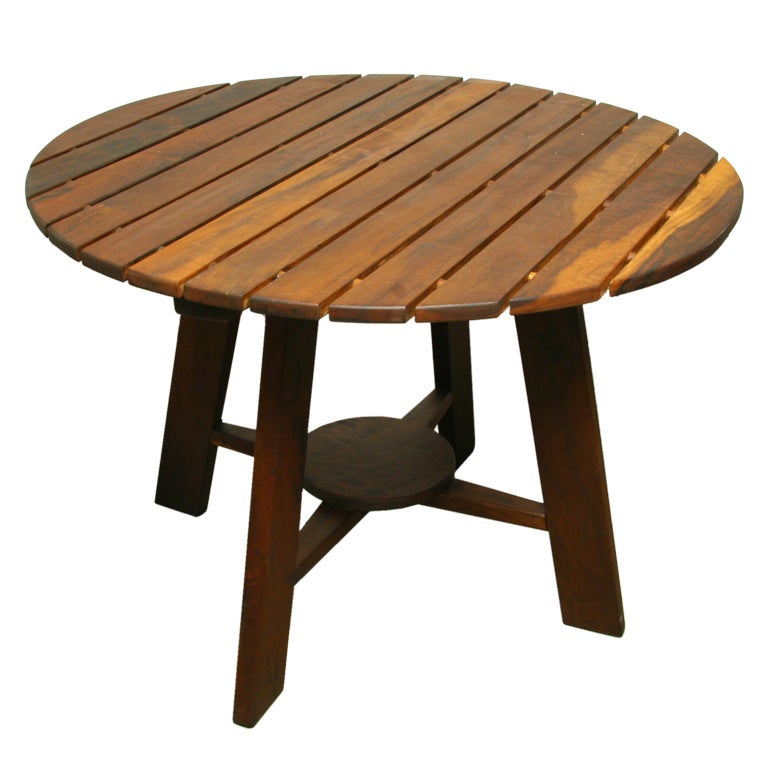 Exotic Wood Round Outdoor Dining Table by Sergio Rodrigues For Sale