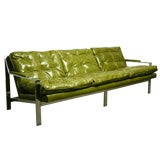 A flatbar chrome and leather sofa by Milo Baughman