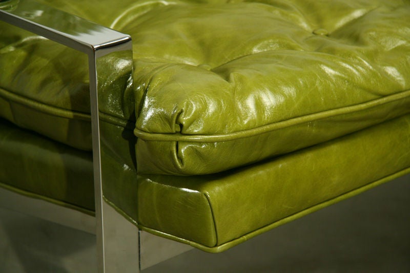 American A flatbar chrome and leather sofa by Milo Baughman