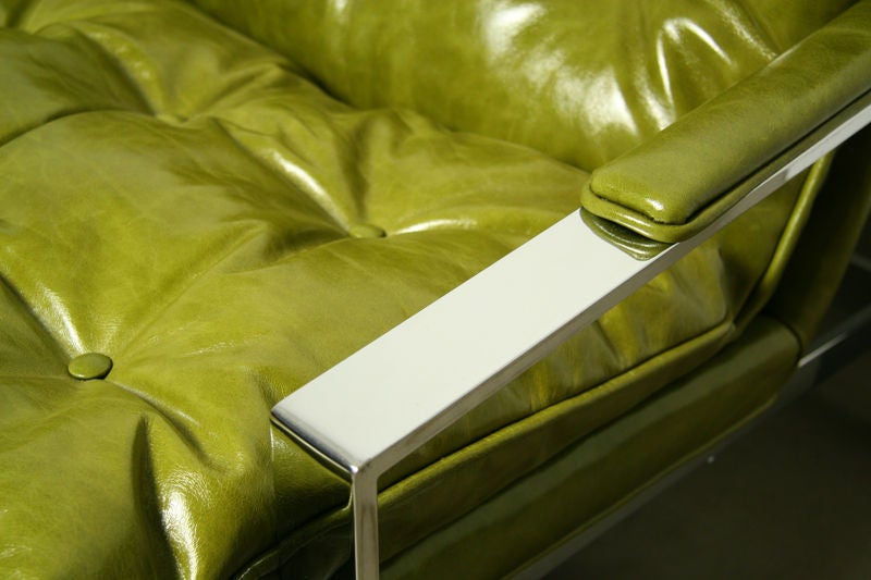 A flatbar chrome and leather sofa by Milo Baughman 1