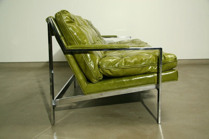 A flatbar chrome and leather sofa by Milo Baughman 2