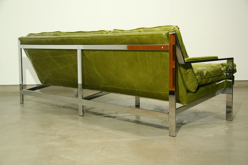 A flatbar chrome and leather sofa by Milo Baughman 3