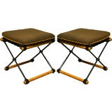 A pair of iron and oak ottomans by Cleo Baldin