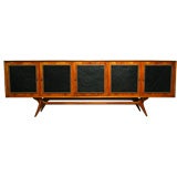 Brazilian Caviuna wood credenza with bronze and leather doors