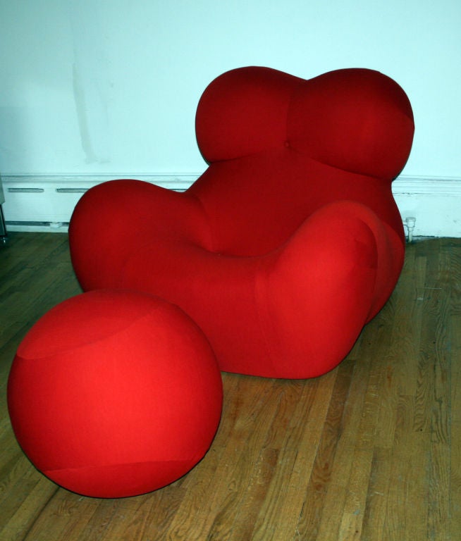 Original UP5 chair, also known as La Mamma, and an original UP6 ottoman by Gaetano Pesce . Chair and ottoman have been reupholstered.<br />
<br />
Literature: Gaetano Pesce Architecture Design Art, Vanlaethem, pg. 52 discusses the UP series