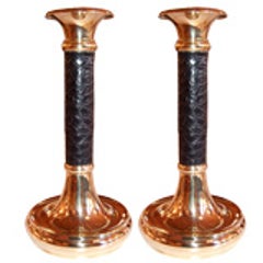 Pair of Brass And Leather Candlesticks 4