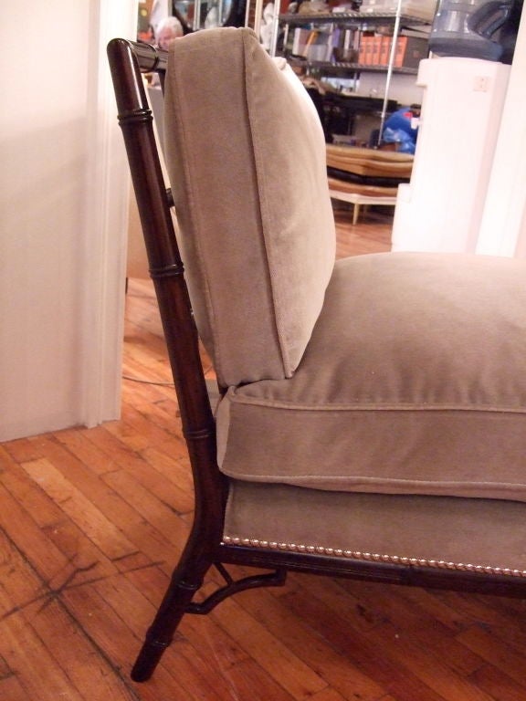 Faux Bamboo Velvet Chaise In Excellent Condition In New York, NY