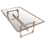 Lucite, Brass, Steel, and Glass Coffee Table