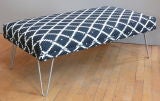 Upholstered bench in black and white cotton with stainless steel hairpin legs.  The fabric is done in a diamond pattern.<br />
<br />
Please visit our gallery in Stamford, Connecticut located at 583 Pacific Street. The store's phone number is