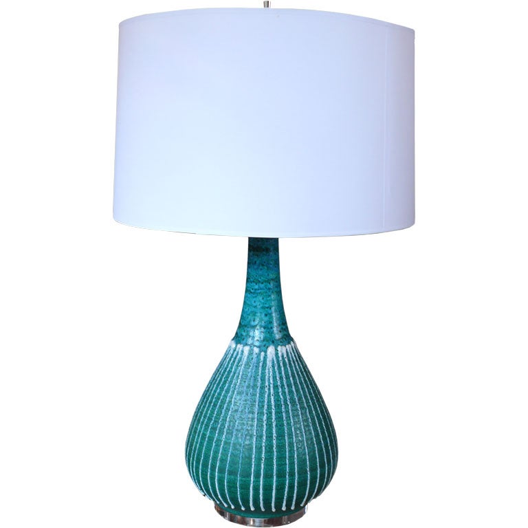 Large Turquoise Ceramic and Lucite Lamp